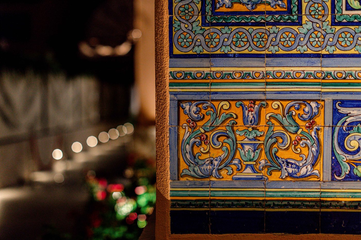 A painted azulejo tile panel in the house