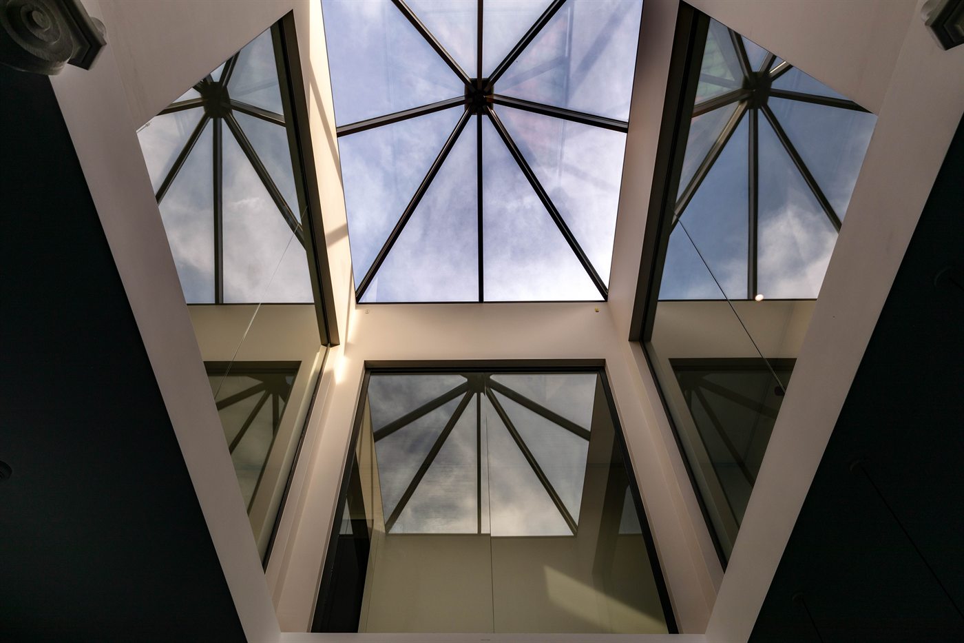 Looking up into the atrium skylight
