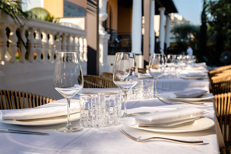 The hotel terrace set for lunch